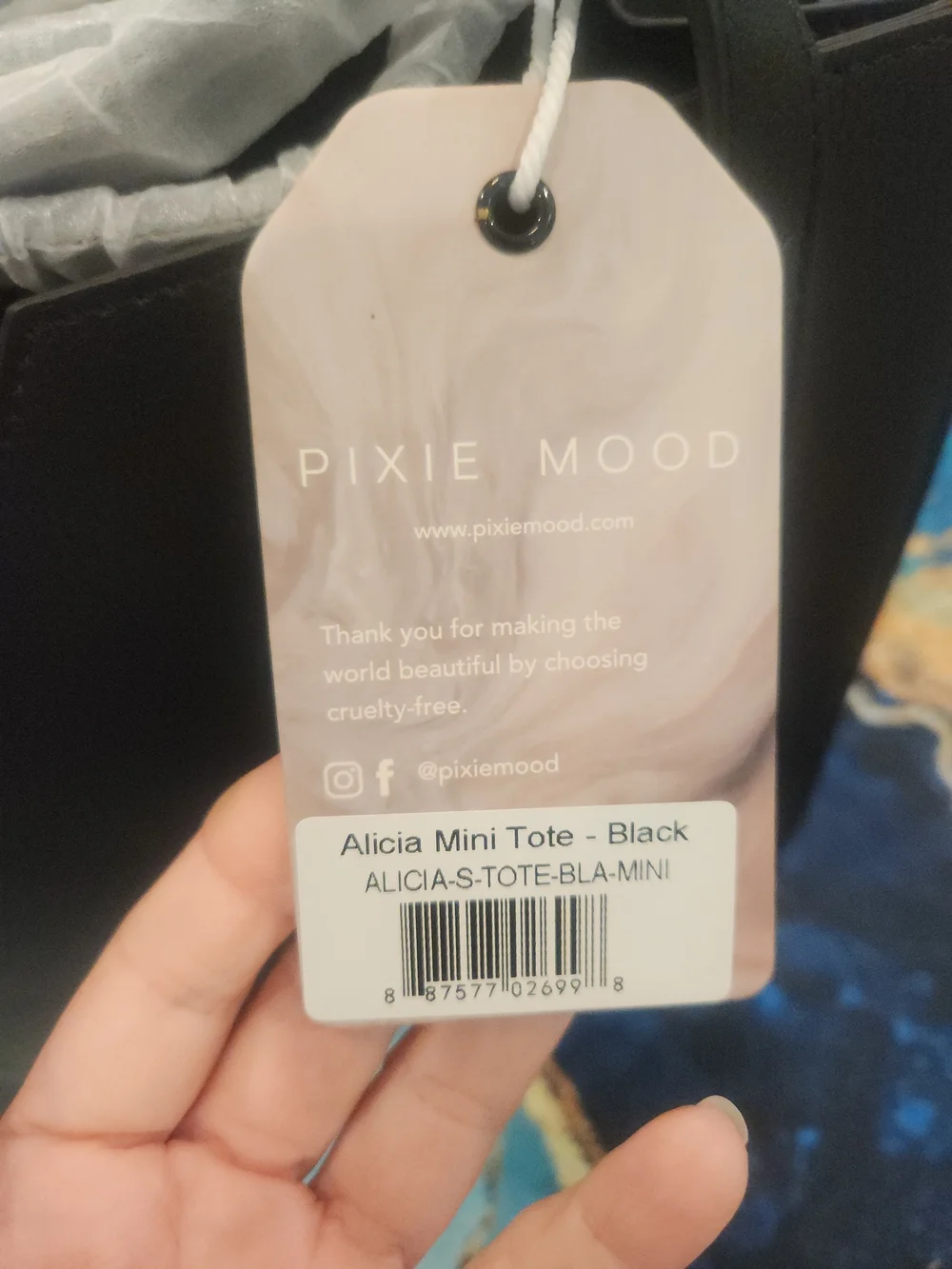 NWT Pixie Mood Alicia Mini Tote Black Vegan Leather Zip Top Crossbody Bag